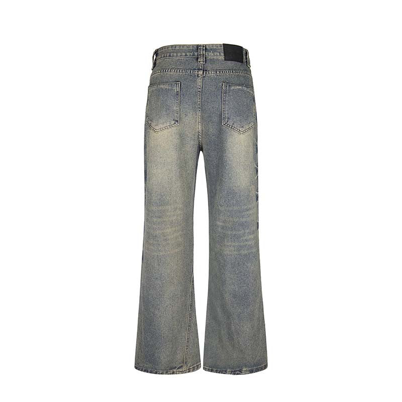 Washed Distressed Flared Jeans