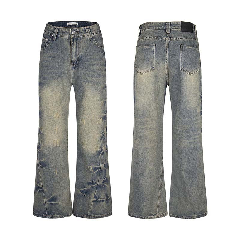 Washed Distressed Flared Jeans