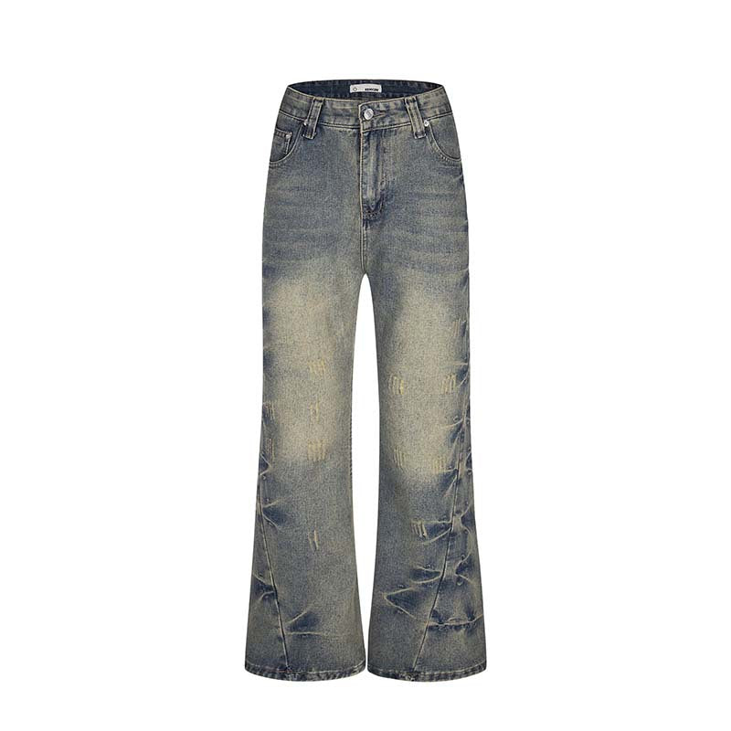 Washed Distressed Flared Jeans