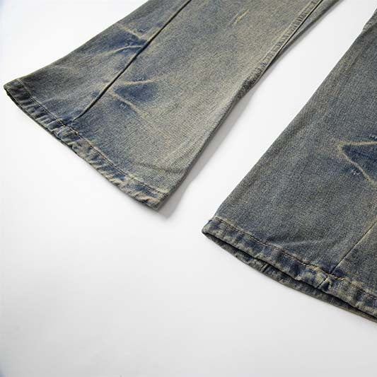 Washed Distressed Flared Jeans